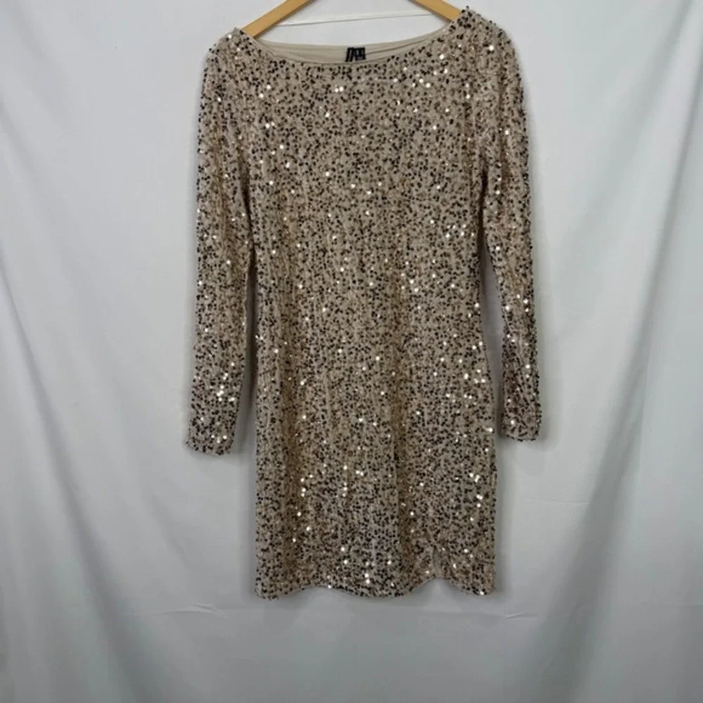 Vero Moda Vmbella LS Short Sequin Dress Champagne‎ Gold Womens Medium NWT